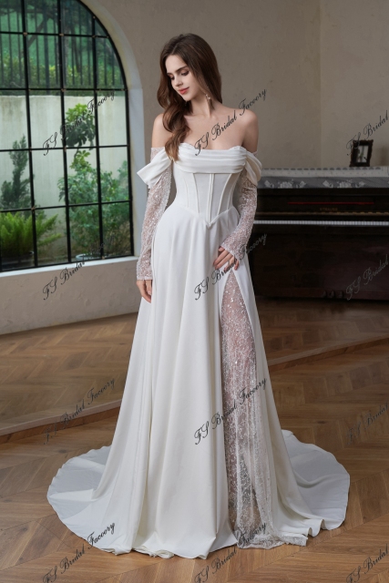 A Silhouette Bridal Gown With Split Skirt
