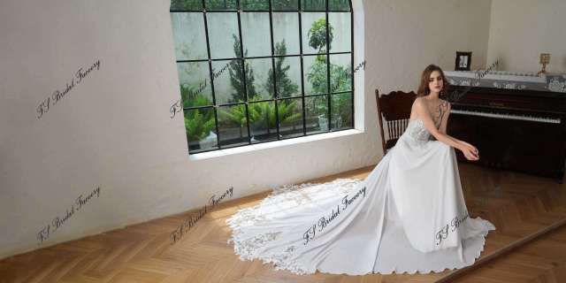 A-Line Gown With Dramatic Lace Train And Detached Long Chiffon Sleeve