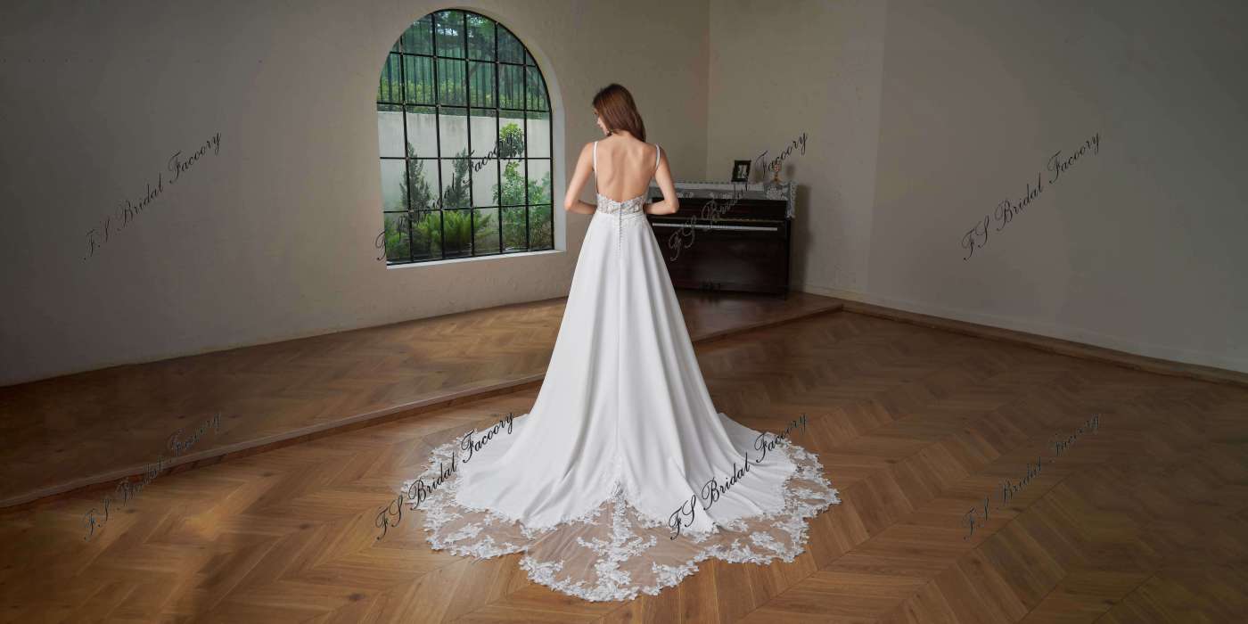 Crepe A-Line Gown with Square Neckline and Lace Bodice