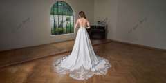 Crepe A-Line Gown with Square Neckline and Lace Bodice