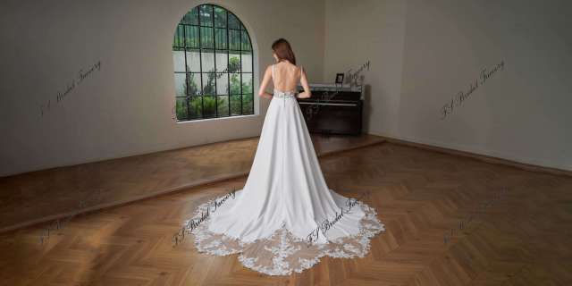 Crepe A-Line Gown with Square Neckline and Lace Bodice
