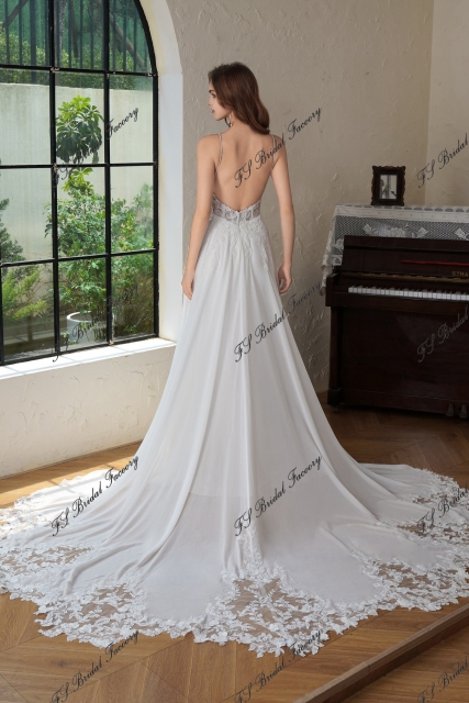 A-Line Gown With Dramatic Lace Train And Detached Long Chiffon Sleeve