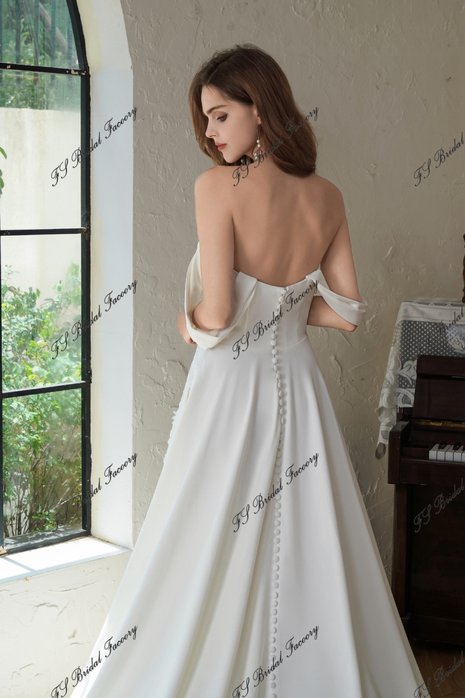 Crepe A-Line Gown With Pocket And Dramatic Lace Train