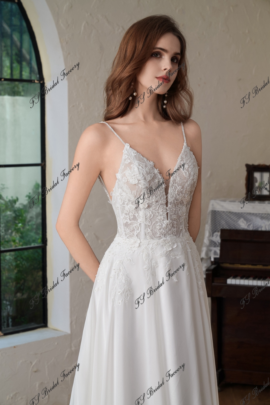 A-Line Gown With Dramatic Lace Train And Detached Long Chiffon Sleeve