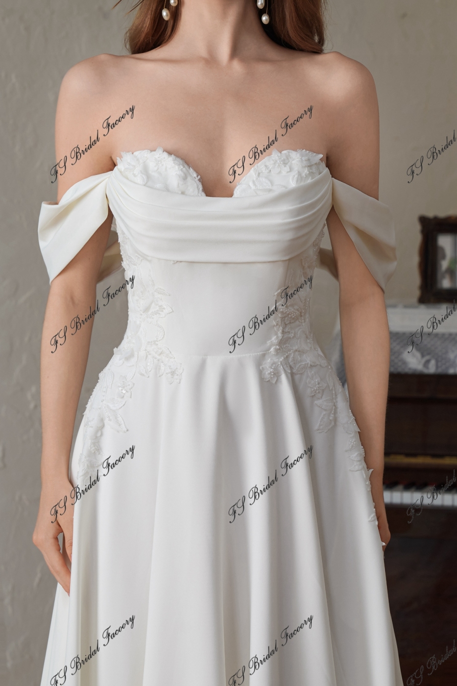 Crepe A-Line Gown With Pocket And Dramatic Lace Train
