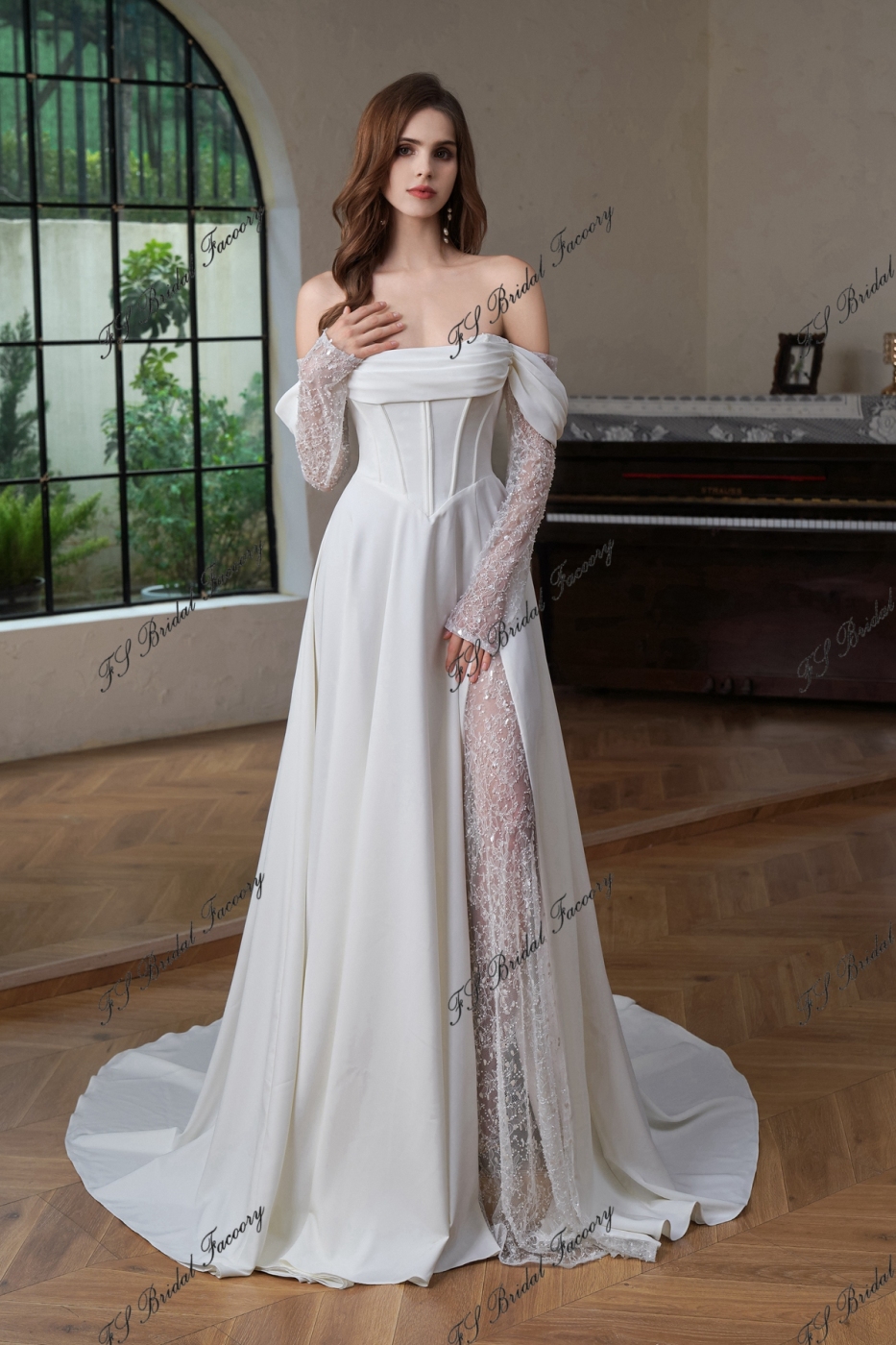 A Silhouette Bridal Gown With Split Skirt