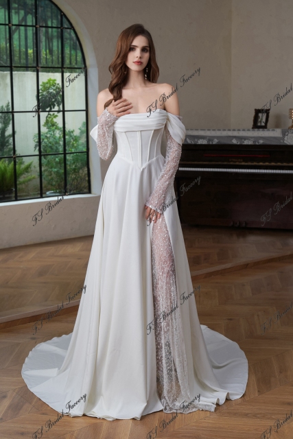 A Silhouette Bridal Gown With Split Skirt