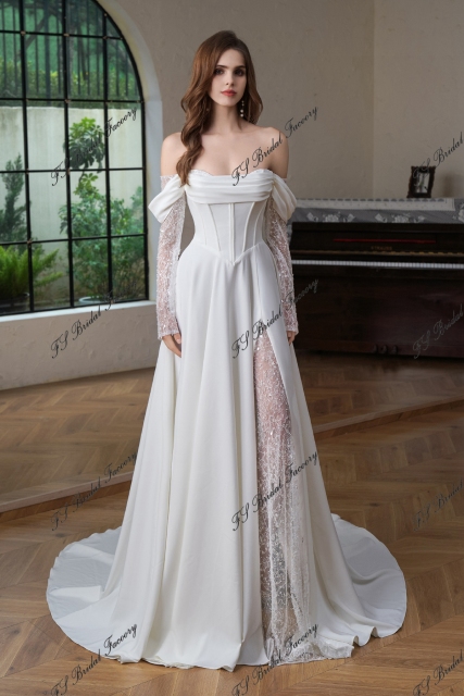 A Silhouette Bridal Gown With Split Skirt