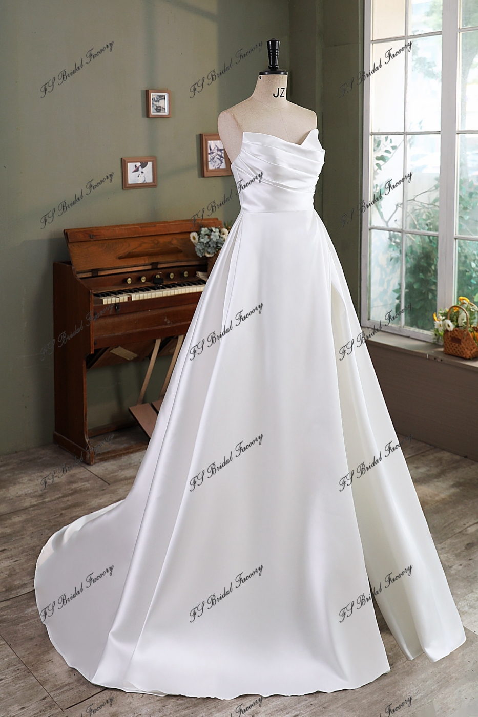 Simple A Line Mikado Wedding Gown With Slit Skirt