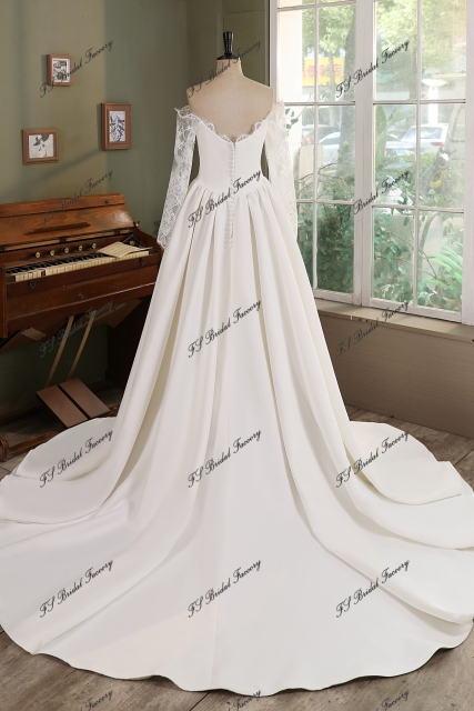 A Silhouette Lace Satin Bridal Gown With V Waist