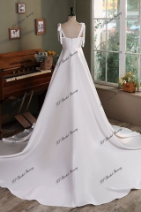 Soft Mikado Simple Wedding Gown With Long Tie Straps
