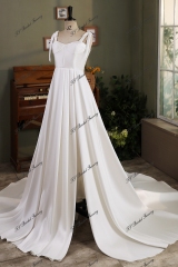 Soft Mikado Simple Wedding Gown With Long Tie Straps