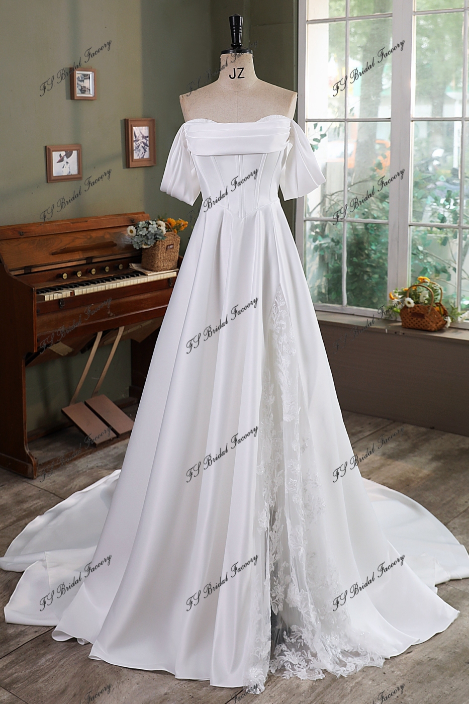 A Silhouette Satin Bridal Gown With Split Skirt