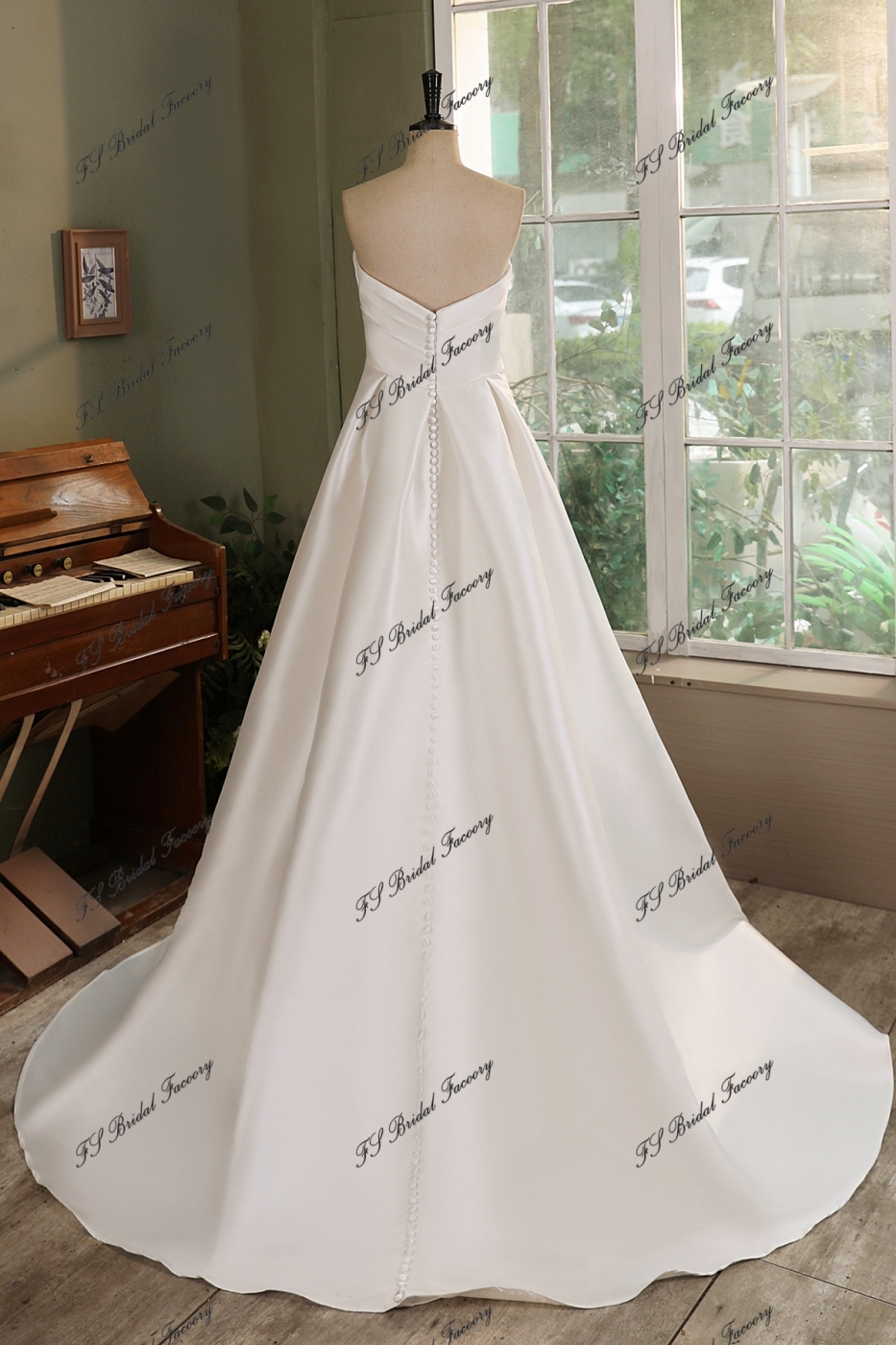 Soft A Line Mikado Wedding Gown With Slit Skirt