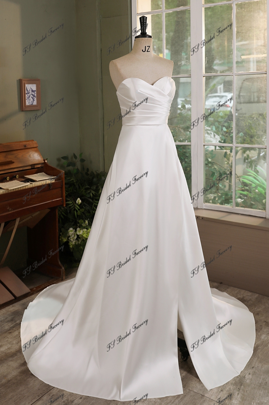 Soft A Line Mikado Wedding Gown With Slit Skirt