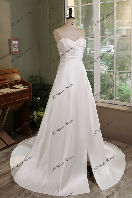 Soft A Line Mikado Wedding Gown With Slit Skirt