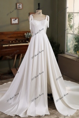 Soft Mikado Simple Wedding Gown With Long Tie Straps