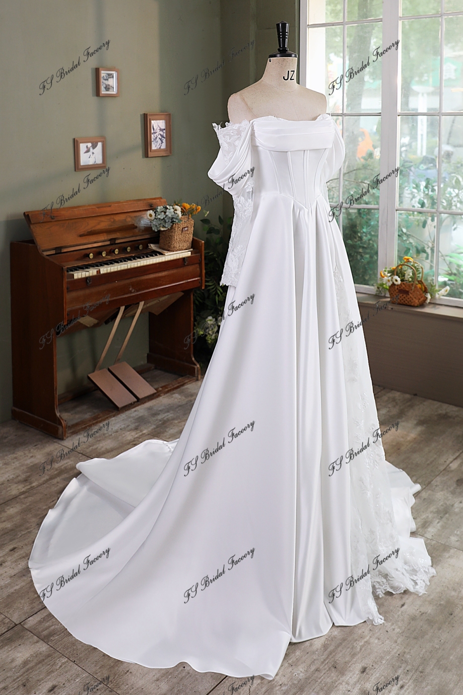 A Silhouette Satin Bridal Gown With Split Skirt