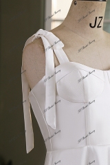 Soft Mikado Simple Wedding Gown With Long Tie Straps