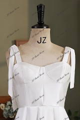 Soft Mikado Simple Wedding Gown With Long Tie Straps