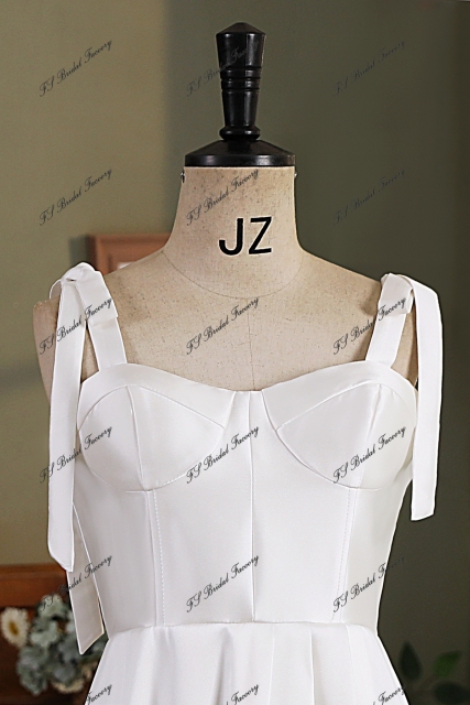 Soft Mikado Simple Wedding Gown With Long Tie Straps
