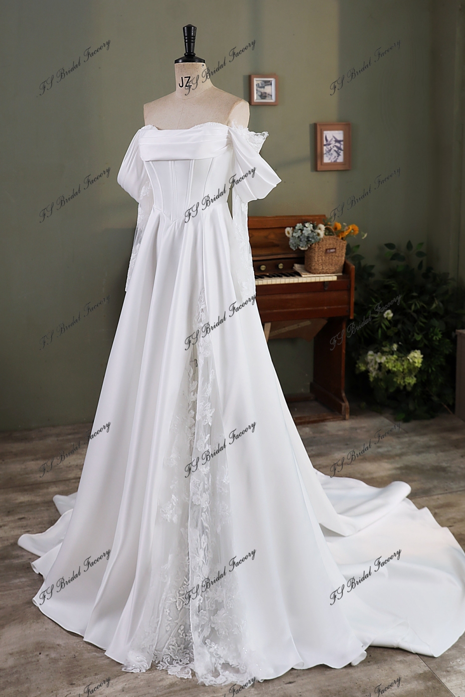 A Silhouette Satin Bridal Gown With Split Skirt