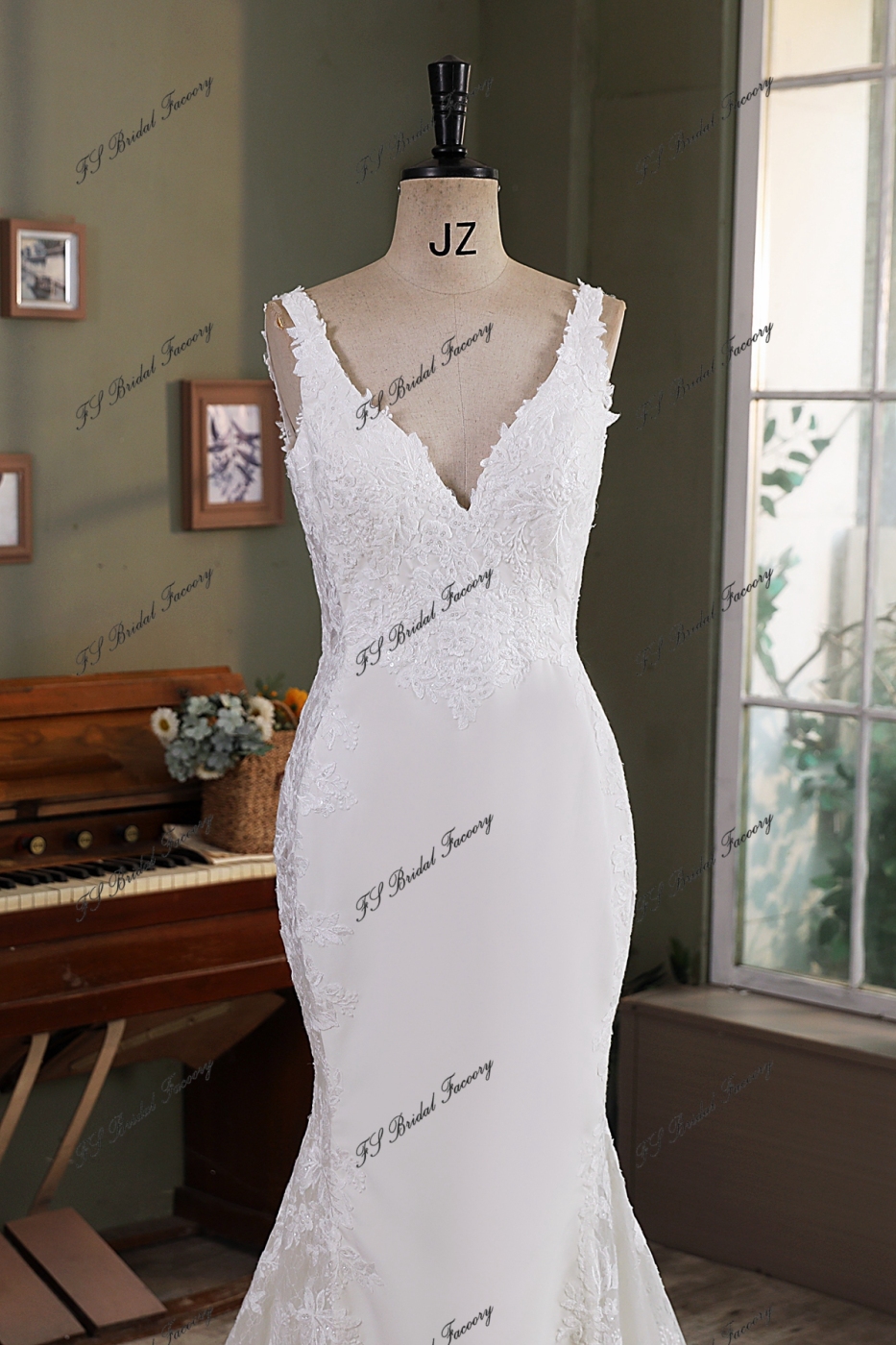 Crepe Mermaid Bridal Dress With Insert Lace