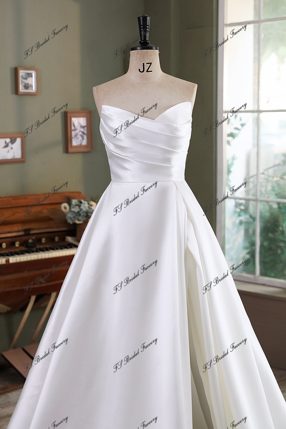 Simple A Line Mikado Wedding Gown With Slit Skirt