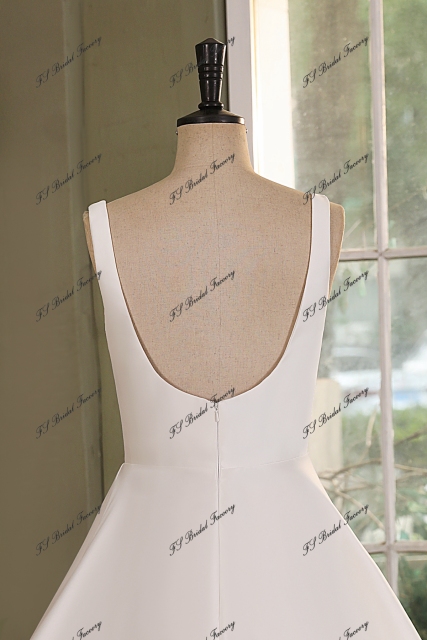 Ivory Mikado Square Wedding Gown With Pleat Slit Skirt