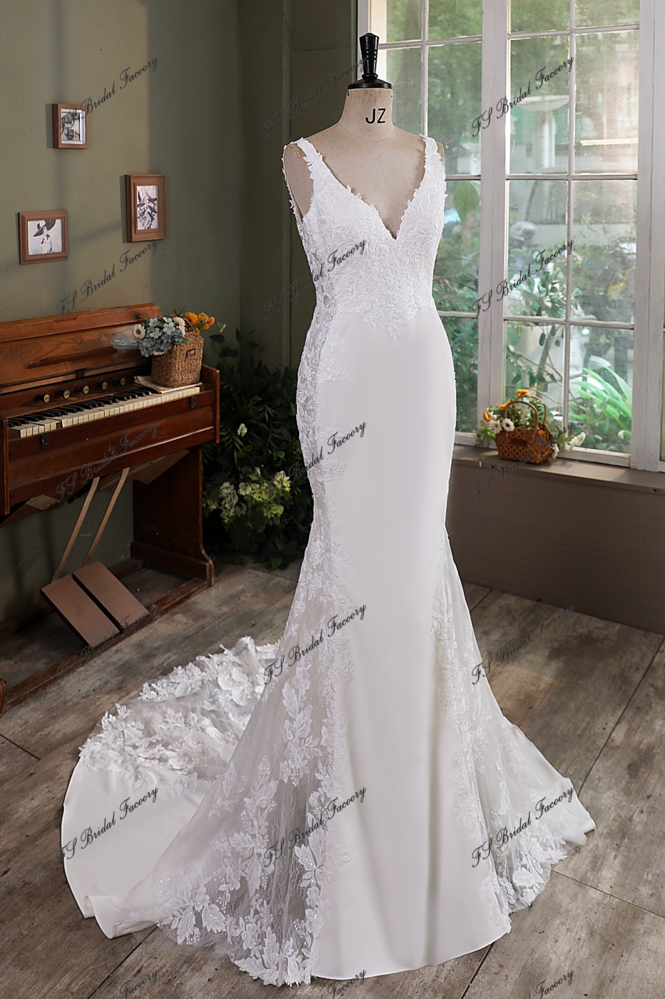 Crepe Mermaid Bridal Dress With Insert Lace