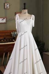 Soft Mikado Simple Wedding Gown With Long Tie Straps