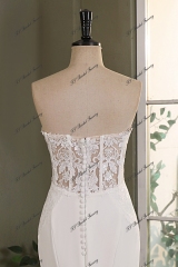 Ruffle Neckline Detached Off Shoulder Crepe Bridal Dress