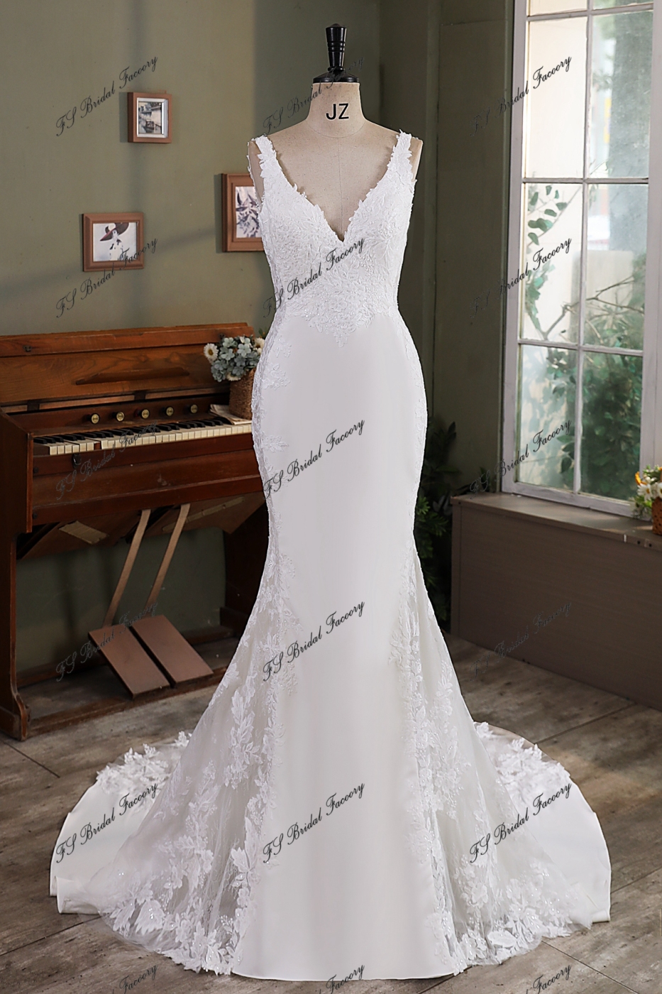 Crepe Mermaid Bridal Dress With Insert Lace