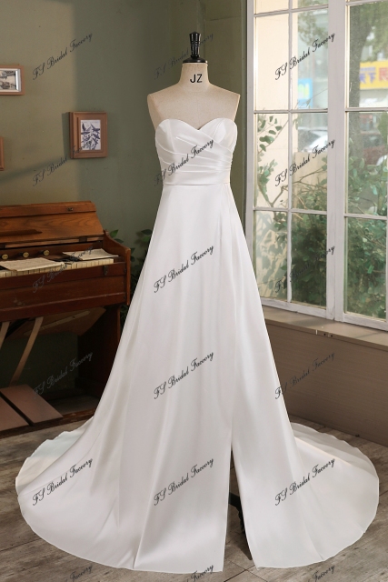 Soft A Line Mikado Wedding Gown With Slit Skirt
