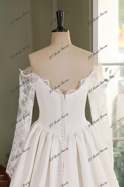 A Silhouette Lace Satin Bridal Gown With V Waist