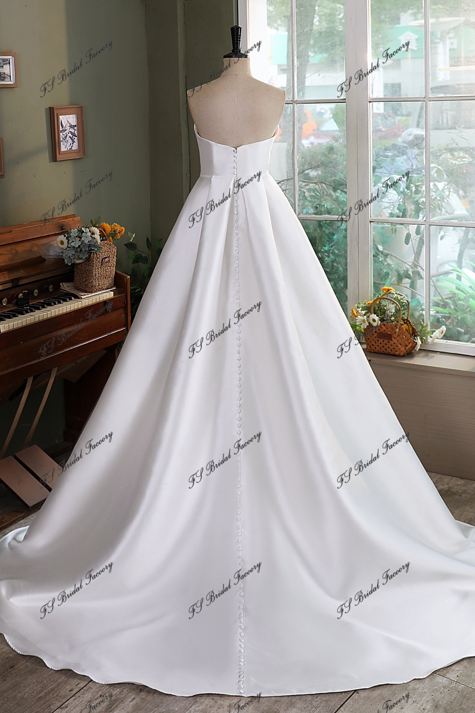 Simple A Line Mikado Wedding Gown With Slit Skirt