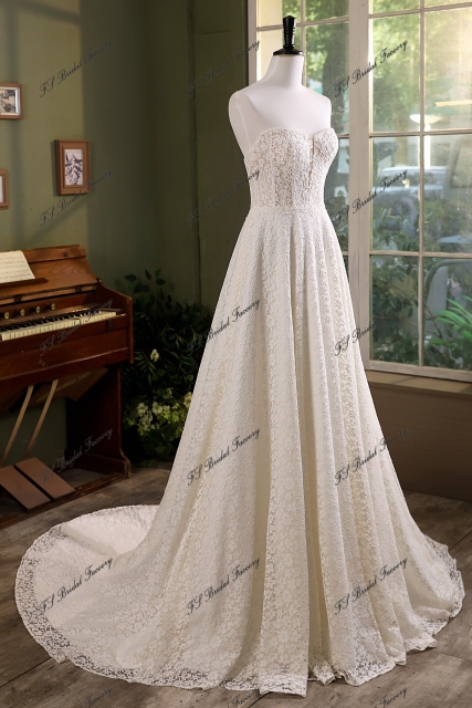 Detached Long Sleeve Allover Lace Sweet Heart A-Line Gown