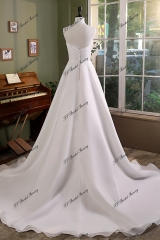 Detached Big Flowers  A Line Organza Satin  Wedding Gown With Slit Skirt