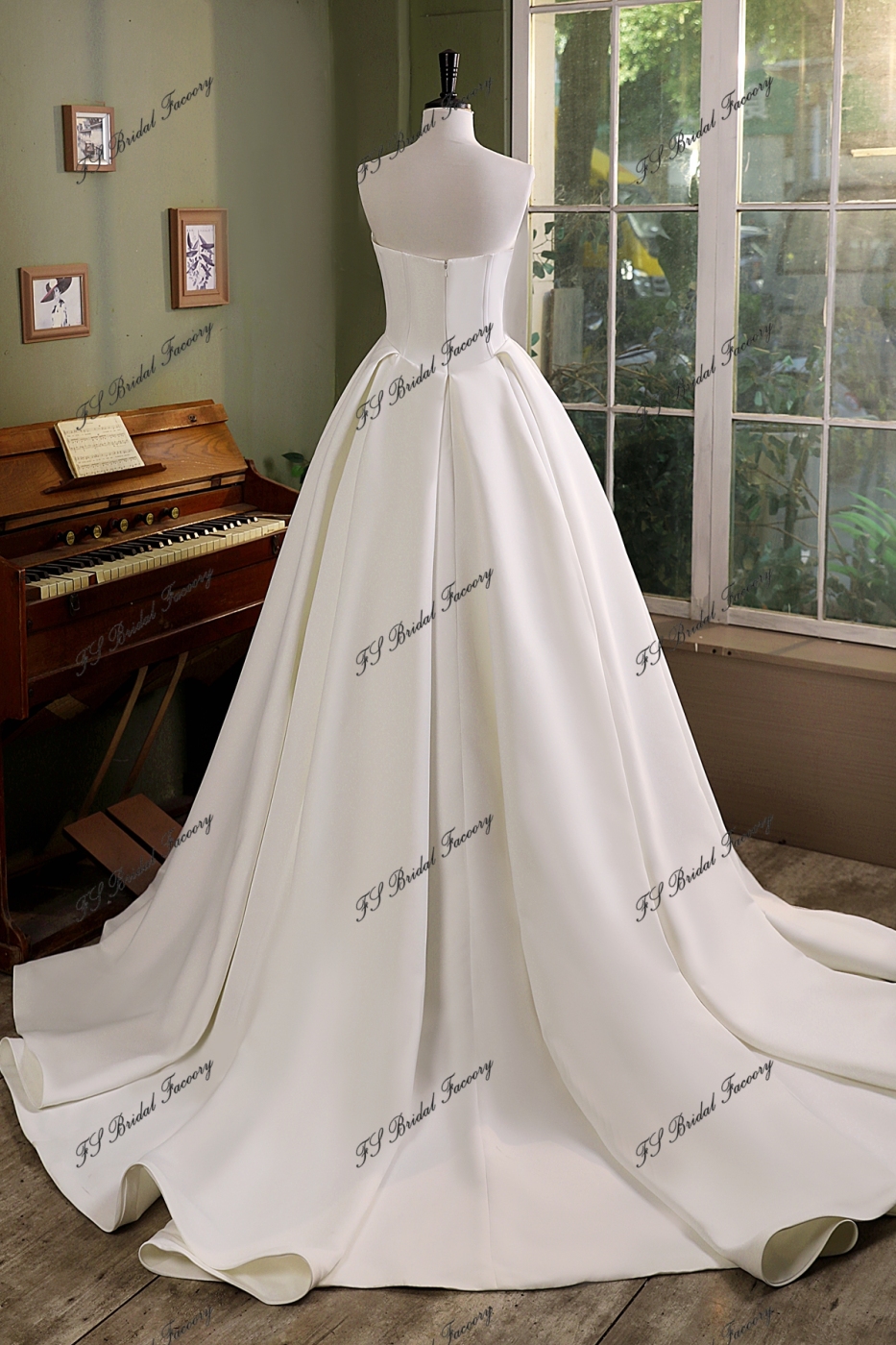 Simple V Waist Soft Satin Wedding Gown With Pleat Bodice