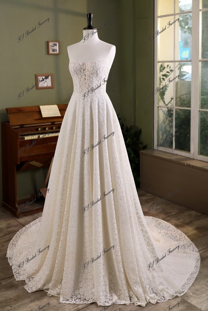 Detached Long Sleeve Allover Lace Sweet Heart A-Line Gown