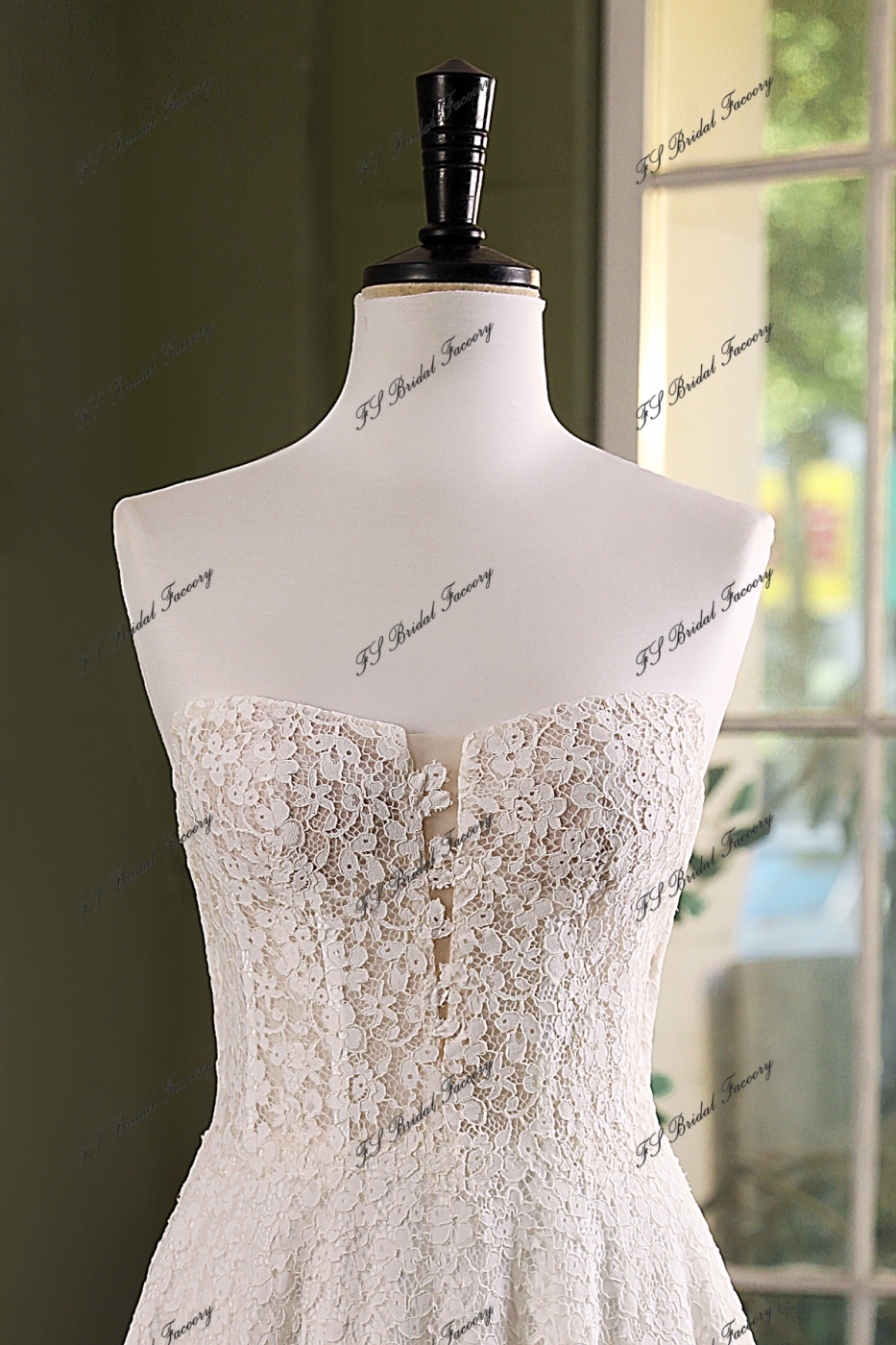 Detached Long Sleeve Allover Lace Sweet Heart A-Line Gown