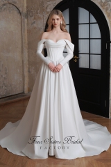 Satin A-Line Gown with Embroidered Sequined Lace on Skirt