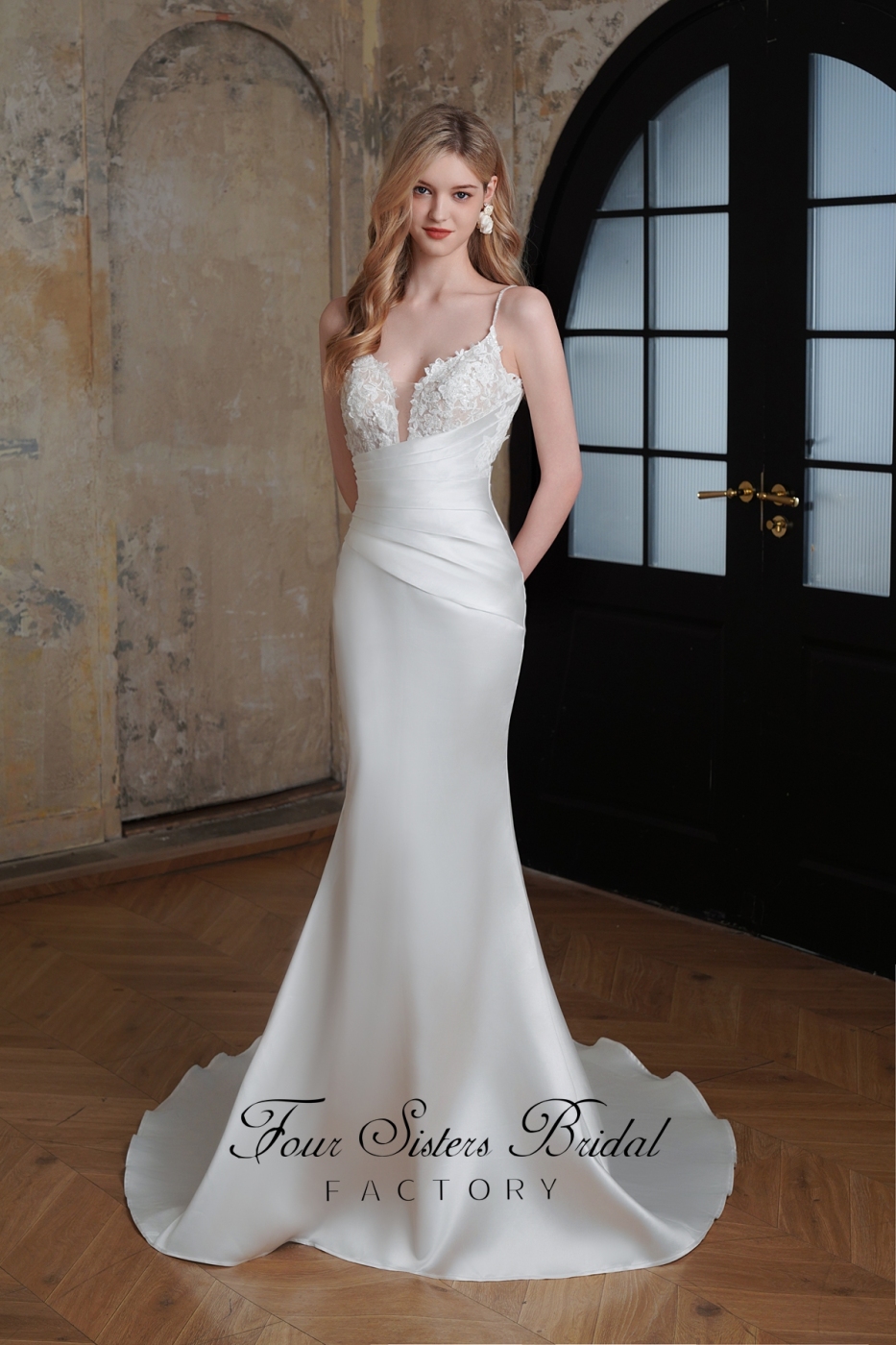 Long Mermaid Mikado Wedding Dress With 3D Beading Lace