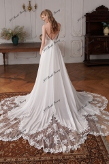 Long A-line Chiffon Wedding Dress With Round Neckline