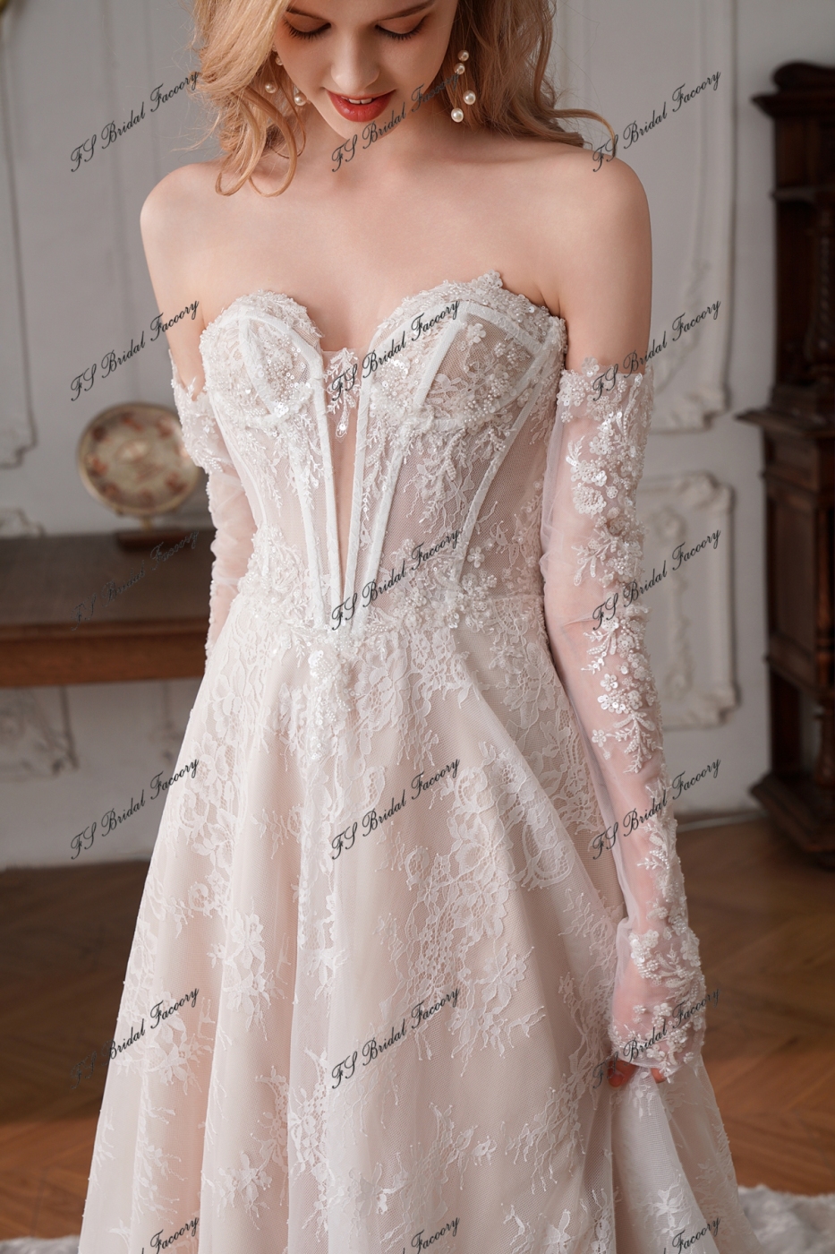 Enchanting Beaded Lace Illusion Bodice A-line Wedding Dress