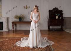 Long A-line Chiffon Wedding Dress With Round Neckline