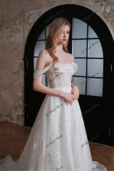  A-Line Printed Organza Dress with Strapless Neckline & Exposed Boning