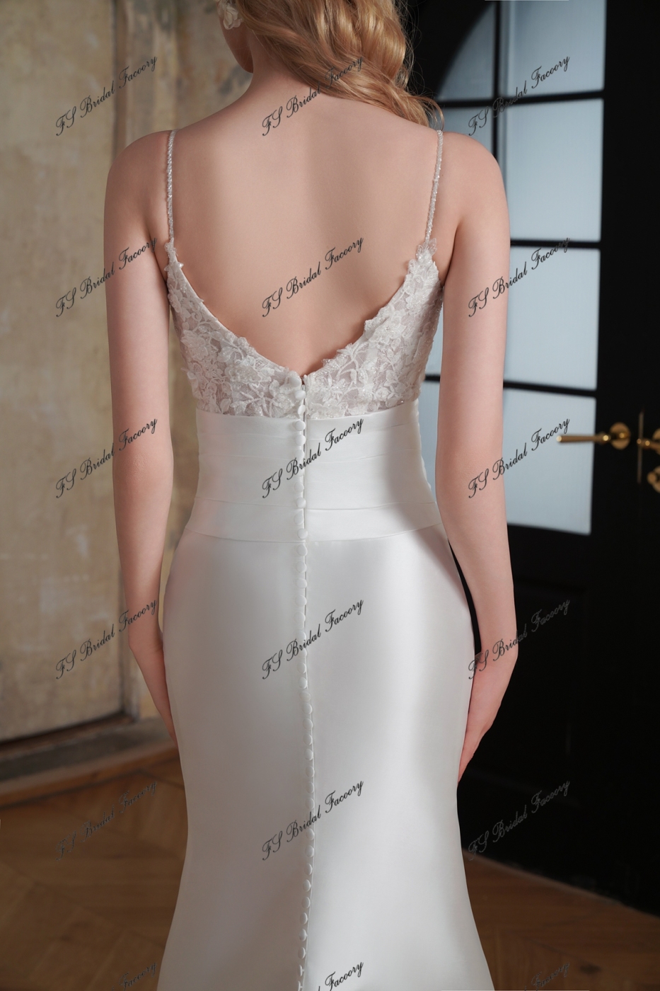 Long Mermaid Mikado Wedding Dress With 3D Beading Lace