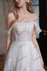  A-Line Printed Organza Dress with Strapless Neckline & Exposed Boning