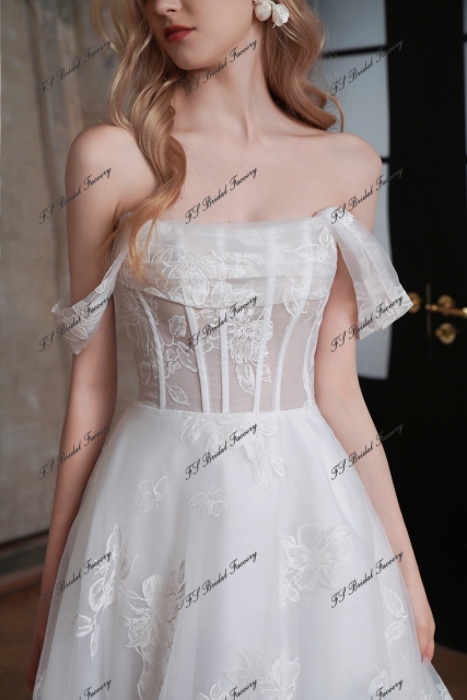  A-Line Printed Organza Dress with Strapless Neckline & Exposed Boning